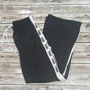 PINK Victoria's Secret Womens Black Joggers with Side Logo Stripe Size Large